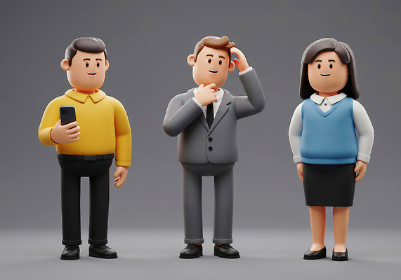 JPG 전신 편집이미지 여자 남자 허리손 3D캐릭터 서기 미소 들기 정장 성인 세명 스마트폰 손들기 회색 비즈니스맨 비즈니스우먼 비즈니스캐릭터 동료 성인만 머리긁기 편집3D AI컴퓨터그래픽 AI콘텐츠 캐릭터 옷 컬러 포즈 비즈니스 관계 모션 표정 사람 핸드폰 스마트기기 3D 직장인 파일형식 긁기