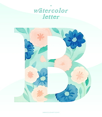 PSD 일러스트 수채화 타이포그라피 사람없음 풀잎 B 민트색 플라워패턴 국내일러스트 문자 알파벳 컬러 잎 패턴 풀_식물 파일형식