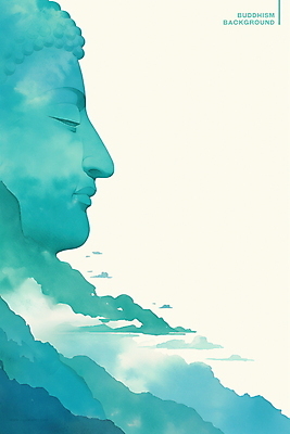 PSD 구름 불교 일러스트 수채화 산 사람없음 평화 눈감음 부처님오신날 청록색 부처님상 국내일러스트 자연요소 기념일 종교 컬러 컨셉 모션 불상 부처 파일형식