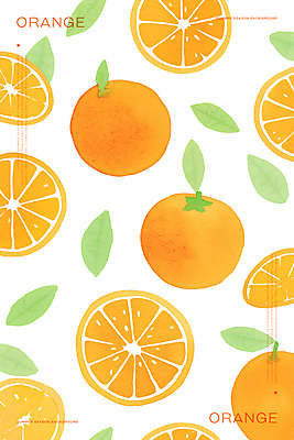 PSD 백그라운드 잎 패턴 오렌지 일러스트 단면 수채화 사람없음 주황색 국내일러스트 식물 컬러 무늬 과일 파일형식