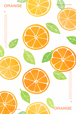 PSD 백그라운드 잎 패턴 오렌지 일러스트 단면 수채화 사람없음 주황색 국내일러스트 식물 컬러 무늬 과일 파일형식