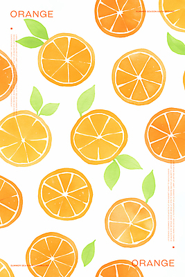 PSD 백그라운드 잎 패턴 오렌지 일러스트 단면 수채화 사람없음 주황색 국내일러스트 식물 컬러 무늬 과일 파일형식