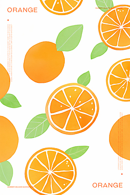 PSD 백그라운드 잎 패턴 오렌지 일러스트 단면 수채화 사람없음 주황색 국내일러스트 식물 컬러 무늬 과일 파일형식