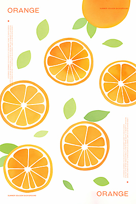 PSD 백그라운드 잎 패턴 오렌지 일러스트 단면 수채화 사람없음 주황색 국내일러스트 식물 컬러 무늬 과일 파일형식