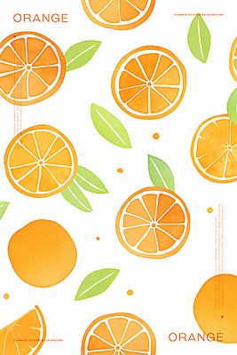 PSD 백그라운드 잎 패턴 오렌지 일러스트 단면 수채화 사람없음 주황색 국내일러스트 식물 컬러 무늬 과일 파일형식