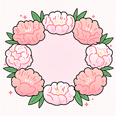 분홍색 잎 일러스트 사람없음 격자 원형프레임 꽃프레임 작약 카피스페이스 국내일러스트 AI파일 식물 꽃 컬러 무늬 프레임 공백 원형 파일형식 벡터