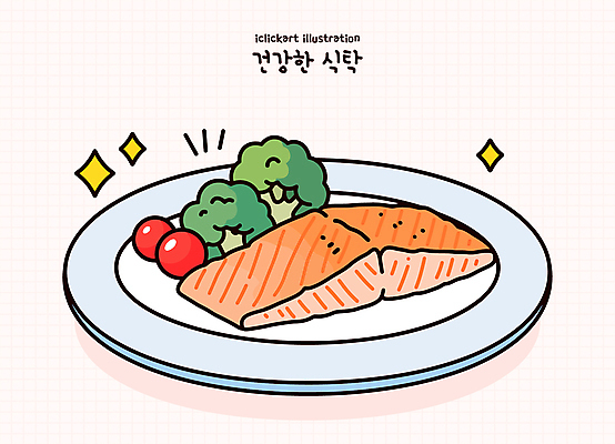 접시 음식 일러스트 방울토마토 요리 사람없음 반짝임 식사 브로콜리 연어 연어스테이크 국내일러스트 AI파일 식기 토마토 채소 모션 어류 스테이크 파일형식 벡터