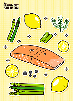 스티커 일러스트 단면 건강 사람없음 반짝임 세트 노란색 귀여움 레몬 아스파라거스 슬라이스 식단 로즈메리 통후추 생연어 국내일러스트 AI파일 컬러 컨셉 채소 과일 모션 허브 연어 후추 파일형식 벡터