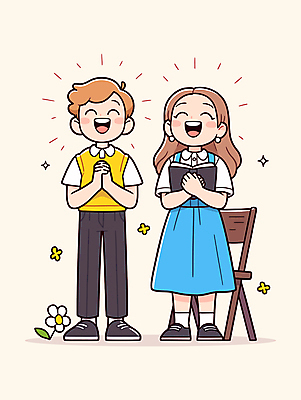 전신 여자 남자 꽃 행복 기독교 의자 일러스트 따뜻함 미소 들기 청년 두명 교회 믿음 성경 기도 즐거움 손모으기 찬양 청년만 일러캐릭터 AI파일 식물 캐릭터 감정 종교 가구 종교용품 종교건축 모션 표정 사람 손짓 성인 건물 성인만 파일형식 벡터