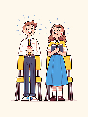 전신 여자 남자 행복 기독교 의자 일러스트 따뜻함 미소 들기 청년 두명 교회 믿음 성경 기도 즐거움 손모으기 찬양 청년만 일러캐릭터 AI파일 캐릭터 감정 종교 가구 종교용품 종교건축 모션 표정 사람 손짓 성인 건물 성인만 파일형식 벡터