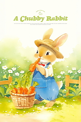 전신 PSD 일러스트 자연 들기 잔디 사람없음 연두색 농장 바구니 귀여움 봄 당근 들꽃 수확 시골 먹기 멜빵바지 토끼캐릭터 밀짚모자 나무울타리 국내일러스트 식물 모자_잡화 계절 꽃 동물캐릭터 컨셉 농업 바지 모션 뿌리채소 초록색 울타리 토끼 멜빵 생태계 파일형식