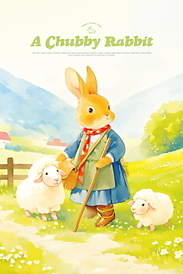 전신 PSD 가방 일러스트 자연 지팡이 산 주택 들기 잔디 사람없음 연두색 귀여움 스카프 앞치마 봄 목장 들꽃 시골 양 양치기 언덕 토끼캐릭터 나무울타리 국내일러스트 식물 직업 잡화 계절 꽃 동물캐릭터 컨셉 포유류 모션 건물 초록색 울타리 목도리 토끼 생태계 파일형식