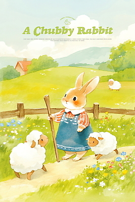 전신 PSD 나무 구름 길 일러스트 자연 지팡이 하늘 산 주택 잔디 사람없음 연두색 귀여움 봄 들꽃 시골 양치기 언덕 토끼캐릭터 조화 나무울타리 국내일러스트 자연요소 식물 직업 계절 꽃 동물캐릭터 컨셉 건물 초록색 울타리 토끼 생태계 파일형식