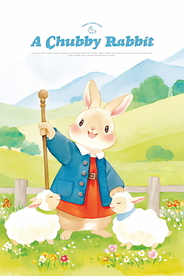 전신 PSD 나무 일러스트 자연 지팡이 들기 잔디 사람없음 연두색 귀여움 봄 들꽃 만지기 시골 양 양치기 언덕 토끼캐릭터 조화 산맥 국내일러스트 식물 직업 계절 꽃 동물캐릭터 컨셉 포유류 모션 산 초록색 토끼 생태계 파일형식