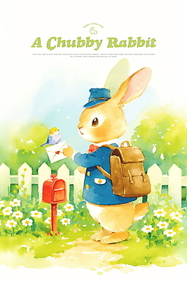 전신 PSD 모자 유니폼 일러스트 배낭 조류 들기 잔디 사람없음 연두색 울타리 귀여움 봄 들꽃 농촌 시골 풀 편지 우체부 토끼캐릭터 우편배달 국내일러스트 식물 동물 직업 잡화 옷 계절 꽃 동물캐릭터 컨셉 가방 모션 초록색 담장 토끼 배송 파일형식