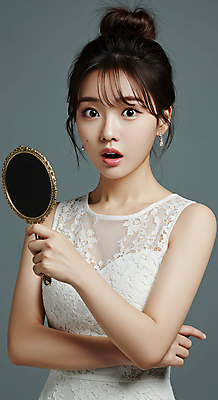 JPG 편집이미지 여자 한명 들기 상반신 성인 뷰티 팔짱 놀람 손거울 의료성형뷰티 성인여자한명만 편집실사 AI인물포토 AI콘텐츠 1 감정 모션 표정 사람 거울 CG 여자한명만 성인여자만 파일형식 AI포토