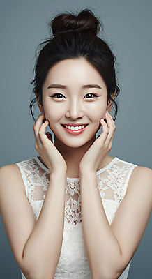 JPG 편집이미지 여자 한명 미소 상반신 성인 앞모습 뷰티 꽃받침 의료성형뷰티 성인여자한명만 편집실사 AI인물포토 AI콘텐츠 1 뷰포인트 표정 사람 손짓 CG 여자한명만 성인여자만 파일형식 AI포토