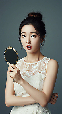 JPG 편집이미지 여자 한명 들기 상반신 성인 앞모습 뷰티 팔짱 놀람 손거울 의료성형뷰티 성인여자한명만 편집실사 AI인물포토 AI콘텐츠 1 감정 뷰포인트 모션 표정 사람 거울 CG 여자한명만 성인여자만 파일형식 AI포토