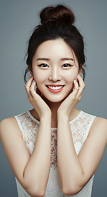 JPG 편집이미지 여자 한명 미소 상반신 성인 앞모습 뷰티 꽃받침 의료성형뷰티 성인여자한명만 편집실사 AI인물포토 AI콘텐츠 1 뷰포인트 표정 사람 손짓 CG 여자한명만 성인여자만 파일형식 AI포토