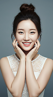 JPG 편집이미지 여자 한명 미소 상반신 성인 앞모습 뷰티 꽃받침 의료성형뷰티 성인여자한명만 편집실사 AI인물포토 AI콘텐츠 1 뷰포인트 표정 사람 손짓 CG 여자한명만 성인여자만 파일형식 AI포토