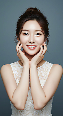 JPG 편집이미지 여자 한명 미소 상반신 성인 앞모습 뷰티 꽃받침 의료성형뷰티 성인여자한명만 편집실사 AI인물포토 AI콘텐츠 1 뷰포인트 표정 사람 손짓 CG 여자한명만 성인여자만 파일형식 AI포토