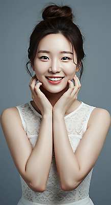 JPG 편집이미지 여자 한명 미소 상반신 성인 앞모습 뷰티 꽃받침 의료성형뷰티 성인여자한명만 편집실사 AI인물포토 AI콘텐츠 1 뷰포인트 표정 사람 손짓 CG 여자한명만 성인여자만 파일형식 AI포토