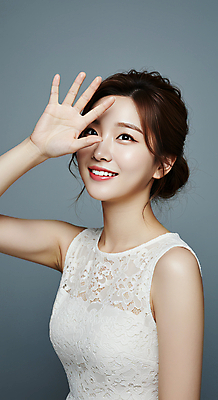 JPG 편집이미지 여자 한명 미소 상반신 성인 뷰티 손들기 얼굴가리기 의료성형뷰티 성인여자한명만 편집실사 AI인물포토 AI콘텐츠 1 모션 표정 사람 가림 CG 여자한명만 성인여자만 파일형식 AI포토