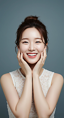 JPG 편집이미지 여자 한명 미소 상반신 성인 앞모습 뷰티 꽃받침 의료성형뷰티 성인여자한명만 편집실사 AI인물포토 AI콘텐츠 1 뷰포인트 표정 사람 손짓 CG 여자한명만 성인여자만 파일형식 AI포토