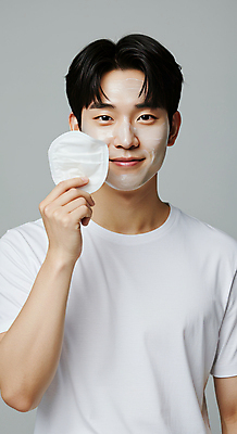 JPG 편집이미지 남자 한명 미소 들기 상반신 성인 앞모습 피부관리 스킨케어 마스크팩 의료성형뷰티 성인남자한명만 그루밍족 피부건강 편집실사 AI인물포토 AI콘텐츠 1 뷰포인트 모션 표정 건강 사람 뷰티 CG 팩 남자한명만 성인남자만 파일형식 AI포토