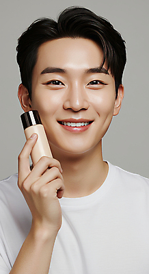 JPG 편집이미지 남자 한명 미소 들기 상반신 성인 앞모습 화장품 피부관리 스킨케어 의료성형뷰티 성인남자한명만 그루밍족 피부건강 편집실사 AI인물포토 AI콘텐츠 1 뷰포인트 모션 표정 건강 사람 뷰티 CG 남자한명만 성인남자만 파일형식 AI포토