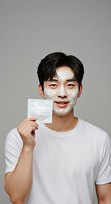 JPG 편집이미지 남자 한명 미소 들기 상반신 성인 앞모습 피부관리 스킨케어 마스크팩 의료성형뷰티 성인남자한명만 그루밍족 피부건강 편집실사 AI인물포토 AI콘텐츠 1 뷰포인트 모션 표정 건강 사람 뷰티 CG 팩 남자한명만 성인남자만 파일형식 AI포토