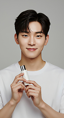 JPG 편집이미지 남자 한명 미소 들기 상반신 성인 앞모습 화장품 피부관리 스킨케어 의료성형뷰티 성인남자한명만 그루밍족 피부건강 편집실사 AI인물포토 AI콘텐츠 1 뷰포인트 모션 표정 건강 사람 뷰티 CG 남자한명만 성인남자만 파일형식 AI포토