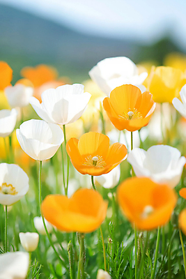 JPG 편집이미지 잎 꽃밭 봄꽃 자연 풍경 사람없음 초록색 주황색 봄풍경 편집실사 AI포토 AI콘텐츠 식물 꽃 컬러 봄 CG 생태계 파일형식