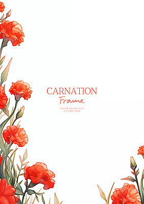 PSD 잎 일러스트 수채화 사람없음 빨간색 어버이날 스승의날 카네이션 감사 가정의달 꽃프레임 국내일러스트 식물 기념일 꽃 감정 컬러 프레임 5월 파일형식