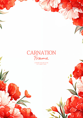 PSD 잎 일러스트 수채화 사람없음 빨간색 어버이날 스승의날 카네이션 감사 가정의달 꽃프레임 국내일러스트 식물 기념일 꽃 감정 컬러 프레임 5월 파일형식