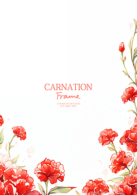 PSD 잎 일러스트 수채화 사람없음 빨간색 어버이날 스승의날 카네이션 감사 가정의달 꽃프레임 국내일러스트 식물 기념일 꽃 감정 컬러 프레임 5월 파일형식