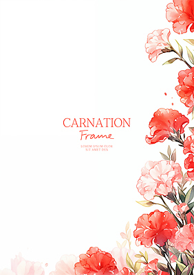 PSD 잎 일러스트 수채화 사람없음 빨간색 어버이날 스승의날 카네이션 감사 가정의달 꽃프레임 국내일러스트 식물 기념일 꽃 감정 컬러 프레임 5월 파일형식