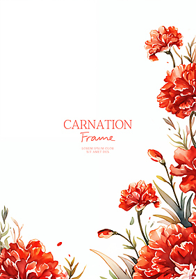 PSD 잎 일러스트 수채화 사람없음 빨간색 어버이날 스승의날 카네이션 감사 가정의달 꽃프레임 국내일러스트 식물 기념일 꽃 감정 컬러 프레임 5월 파일형식