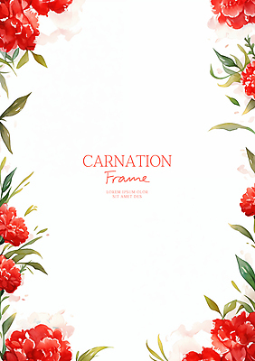 PSD 잎 일러스트 수채화 사람없음 빨간색 어버이날 스승의날 카네이션 감사 가정의달 꽃프레임 국내일러스트 식물 기념일 꽃 감정 컬러 프레임 5월 파일형식
