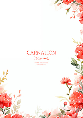 PSD 잎 일러스트 수채화 사람없음 빨간색 어버이날 스승의날 카네이션 감사 가정의달 꽃프레임 국내일러스트 식물 기념일 꽃 감정 컬러 프레임 5월 파일형식