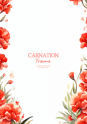 PSD 잎 일러스트 수채화 사람없음 빨간색 어버이날 스승의날 카네이션 감사 가정의달 꽃프레임 국내일러스트 식물 기념일 꽃 감정 컬러 프레임 5월 파일형식