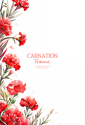 PSD 잎 일러스트 수채화 사람없음 빨간색 어버이날 스승의날 카네이션 감사 가정의달 꽃프레임 국내일러스트 식물 기념일 꽃 감정 컬러 프레임 5월 파일형식