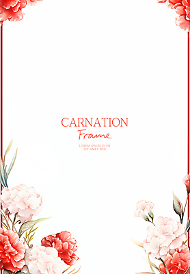 PSD 잎 일러스트 수채화 사람없음 빨간색 어버이날 스승의날 카네이션 감사 가정의달 꽃프레임 국내일러스트 식물 기념일 꽃 감정 컬러 프레임 5월 파일형식