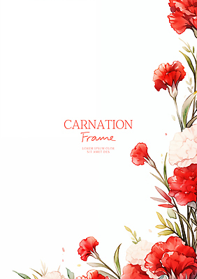PSD 잎 일러스트 수채화 사람없음 빨간색 어버이날 스승의날 카네이션 감사 가정의달 꽃프레임 국내일러스트 식물 기념일 꽃 감정 컬러 프레임 5월 파일형식
