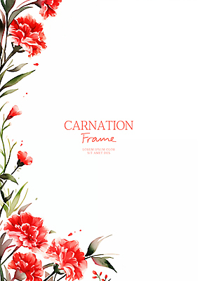 PSD 잎 일러스트 수채화 사람없음 빨간색 어버이날 스승의날 카네이션 감사 가정의달 꽃프레임 국내일러스트 식물 기념일 꽃 감정 컬러 프레임 5월 파일형식