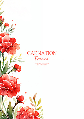 PSD 잎 일러스트 수채화 사람없음 빨간색 어버이날 스승의날 카네이션 감사 가정의달 꽃프레임 국내일러스트 식물 기념일 꽃 감정 컬러 프레임 5월 파일형식