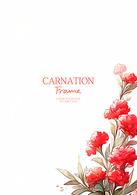 PSD 잎 일러스트 수채화 사람없음 빨간색 어버이날 스승의날 카네이션 감사 가정의달 꽃프레임 국내일러스트 식물 기념일 꽃 감정 컬러 프레임 5월 파일형식