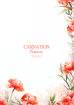PSD 잎 일러스트 수채화 사람없음 빨간색 어버이날 스승의날 카네이션 감사 가정의달 꽃프레임 국내일러스트 식물 기념일 꽃 감정 컬러 프레임 5월 파일형식