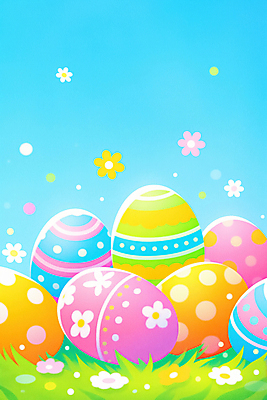 JPG 꽃 기독교 하늘색 무늬 일러스트 하늘 잔디 사람없음 부활절계란 국내일러스트 AI일러스트 AI콘텐츠 식물 종교 부활절 파란색 계란 파일형식