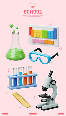 PSD 편집이미지 분홍색 스티커 학교 고글 자 현미경 실험 사람없음 세트 3D 화학 실험실 오브젝트 시험관 삼각플라스크 엘리먼트 주기율표 편집3D 교육 컬러 과학 문구용품 실험기구 플라스크 디지털합성 원소기호 파일형식